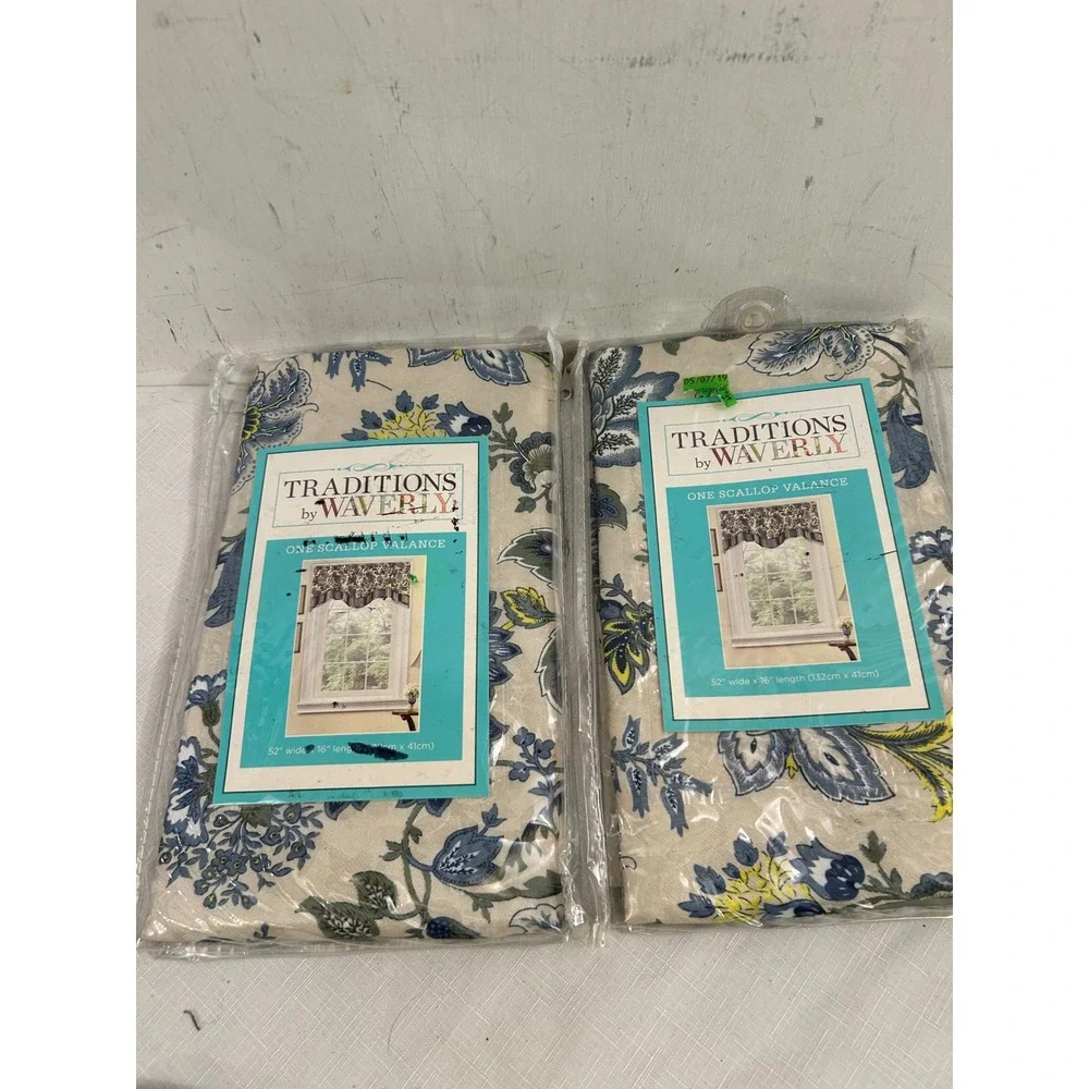 2 Traditions by Waverly Valance Blue Floral Scallop Window Treatment 2pc Set